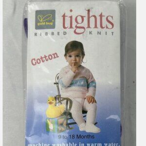 NEW Vtg 90s Purple Ribbed Knit Tights 9 To 18 Months Baby Girl Toddler Gold Bug